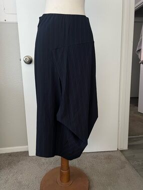 Porto Pinstripe Draped Midi Skirt - Navy